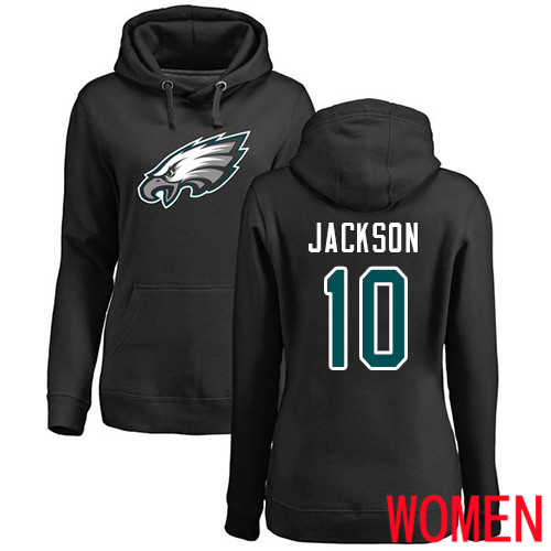 Women Philadelphia Eagles #10 DeSean Jackson Black Name and Number Logo NFL Pullover Hoodie Sweatshirts->nfl t-shirts->Sports Accessory